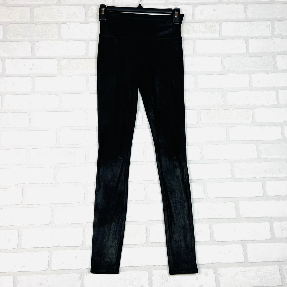 SPANX‎ Black Faux Leather High Waisted Leggings Size S Shimmery Material